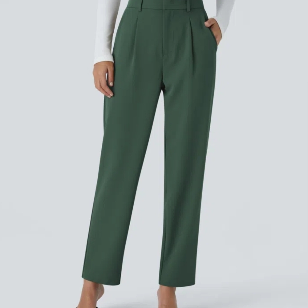 HALARA Forest Green Tailored High-Rise Wide-Leg Trousers